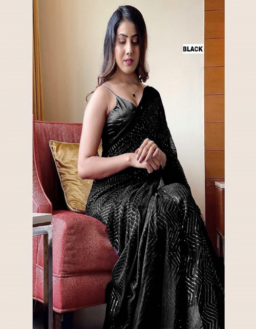 black saree - georgette with embroidery and sequance work | blouse - banglory silk  fabric sequance work festive 