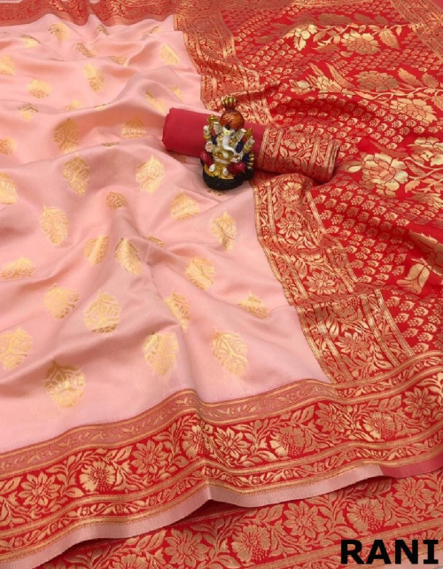 baby pink soft banarasi silk fabric weaving work ethnic 