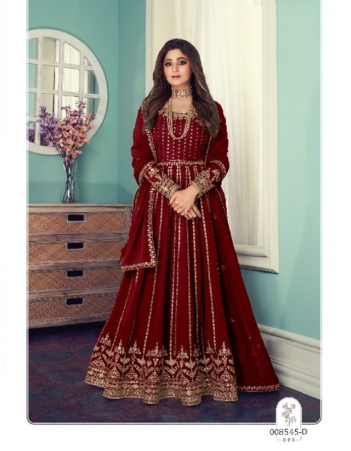 maroon top - georgette with codding sequnace embroidery work | inner - heavy shantoon ( 2 m) | sleeves - georgette + codding sequance embroidery work | bottom - heavy dull santoon ( 2 m) | dupatta - georgette less patti work | length - max upto 54 | size - max upto 48 | flair - max upto 3.20 m fabric sequance embroidery work festive 