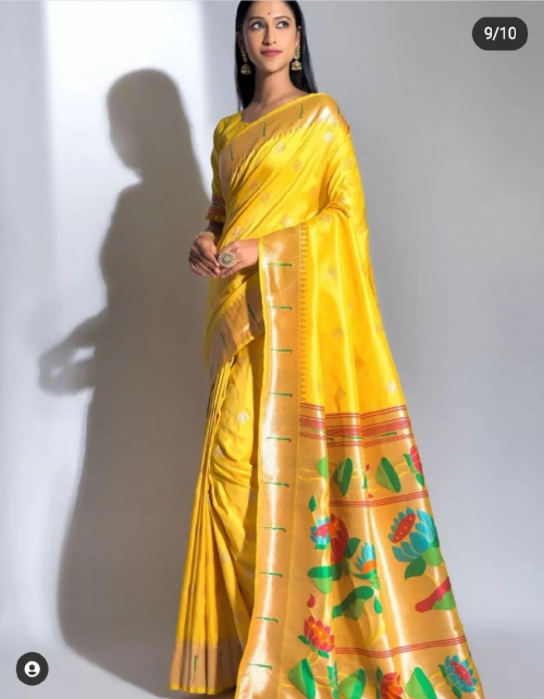 yellow soft silk paithani fabric weaving jacquard work festive 