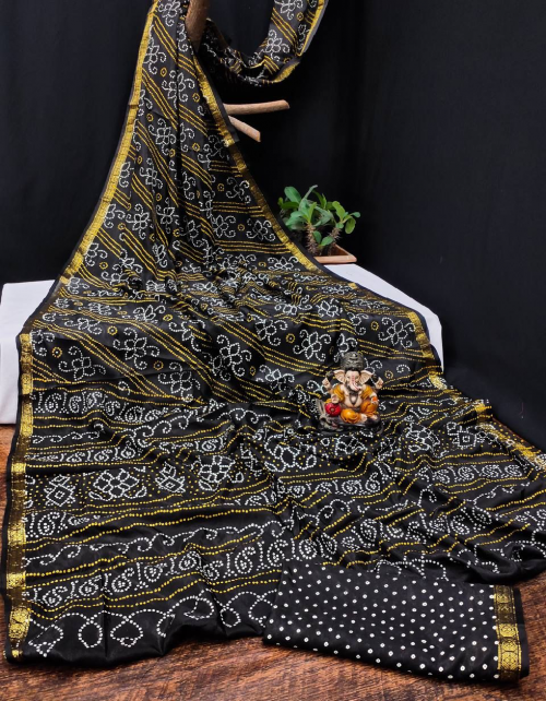 black tafetta silk  fabric block print and jacquard weaving border work festive 