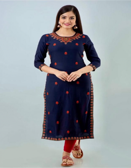 navy blue 14 kg heavy rayon with embroidery and mirror work fabric embroidery work festive 