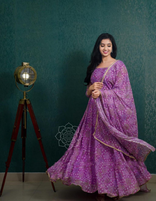 purple fox georgette with complete lining | length - 50 + inch  +  dupatta fabric printed work festive 