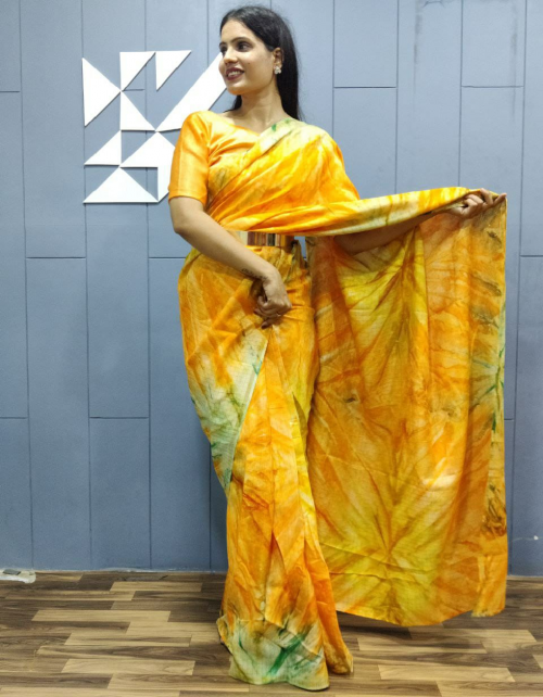 Buy The Fashion Tax Blocked Printed Banarasi Georgette, Pure Silk Yellow  Sarees Online @ Best Price In India | Flipkart.com