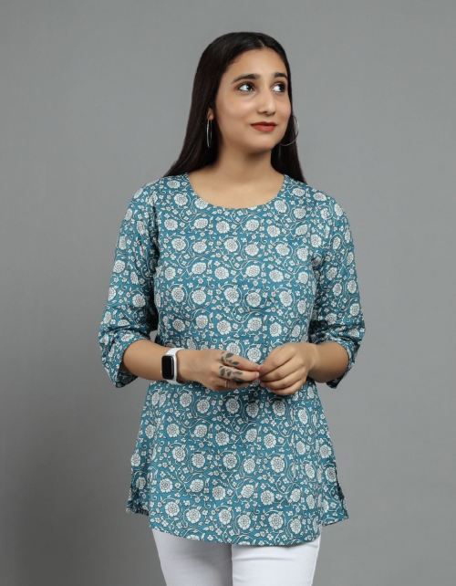 sky blue cotton | length - 28 + fabric digital printed work party wear 