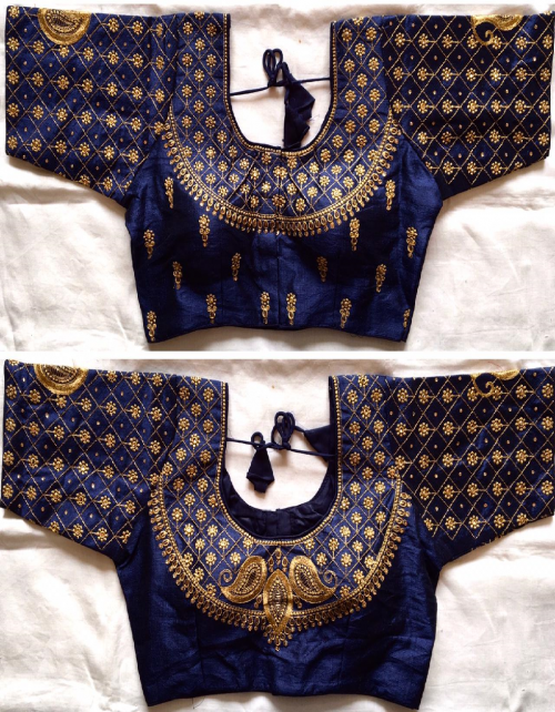 navy blue fentam silk | with front open  fabric handwork thread work work festive 