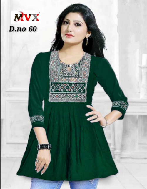 dark green 14kg rayon with heavy embroidery worked | top length - 28