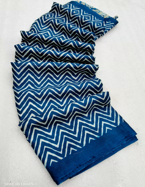 blue pure soft tussar silk silk printed fabric printed work festive 