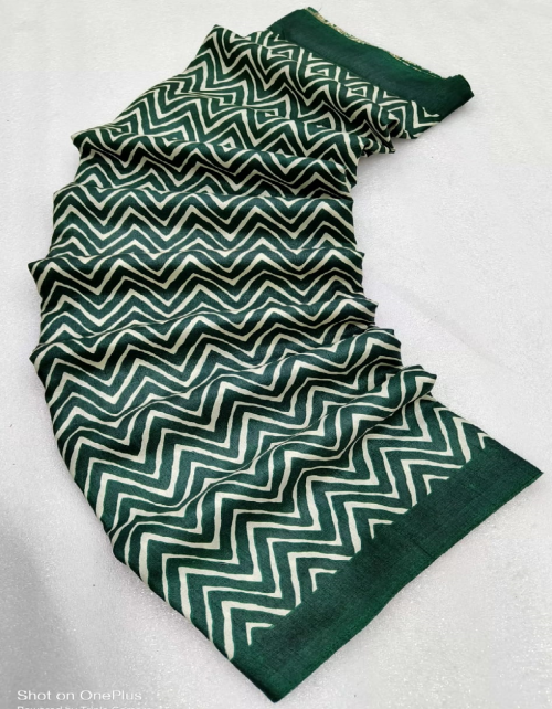 dark green pure soft tussar silk silk printed fabric printed work party wear 