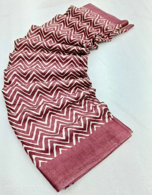 pink pure soft tussar silk silk printed fabric printed work ethnic 