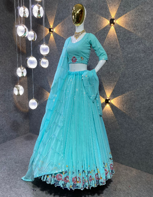 sky blue lehenga - faux georgette with sequance work | length - 42 