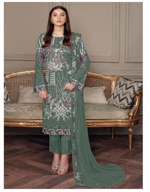 dark green top - georgette with sequance embroidery with diamond work ( latkan attached ) | dupatta - nazneen with embroidery work | bottom - santoon + patch work | inner - santoon | length - 44