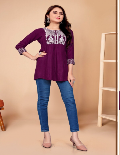 wine 14kg rayon with embroidered | length - 28 fabric embroidery work casual 