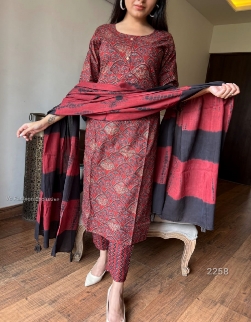 red rayon | kurti - 45 length | pant - 39 length | dupatta - 2.40 m  fabric printed work ethnic 