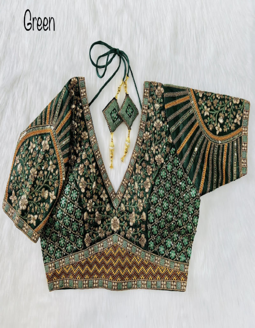 green heavy milan silk  fabric copper jari sequance embroidery work casual 