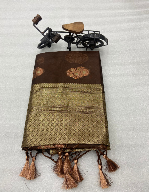 brown soft organza silk  fabric weaving work festive 
