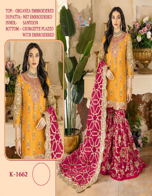 yellow top - organza embroidered | dupatta - net embroidered | inner - santoon | bottom - georgette plazzo with embroidered fabric embroidery work casual 
