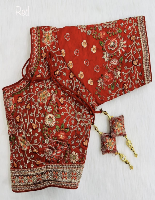 red heavy embroidery + real jarkan diamond work | fabric - heavy pure silk | size - plus size 42