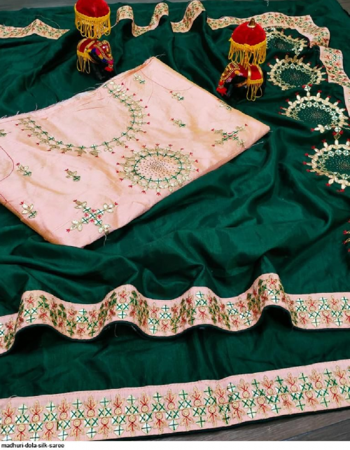 green dola silk fabric embroidery work casual  