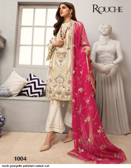 white georgette fabric embroidery + sequence work ethnic  