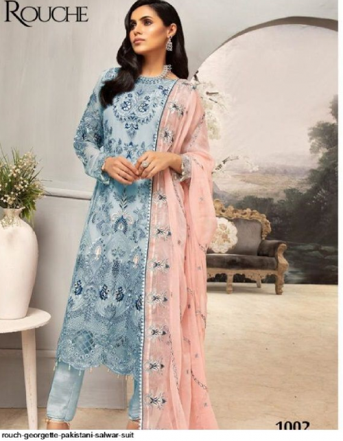 sky georgette fabric embroidery + sequence work casual  