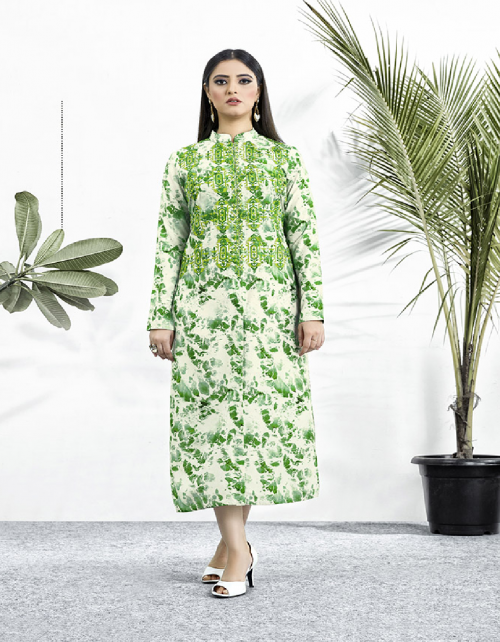 light green muslin fabric printed work ethnic  