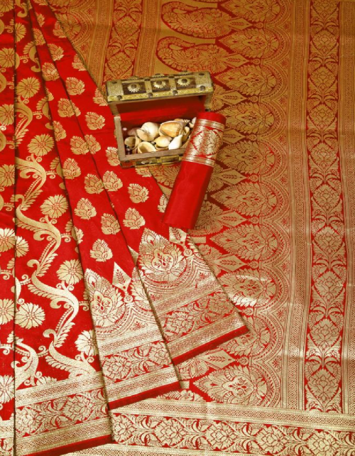 marron soft banarasi silk fabric weaving jacqaurd  work ethnic 