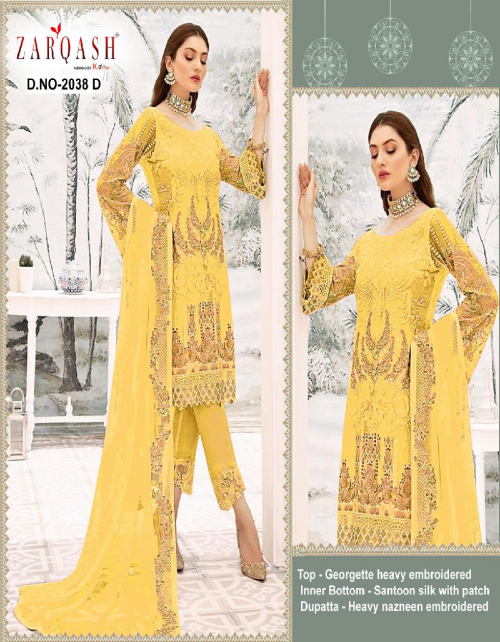 yellow top - georgette heavy embroidery | bottom + inner- santoon silk with patch |dupatta - heavy nazmeen embroidery fabric embroidery work wedding  
