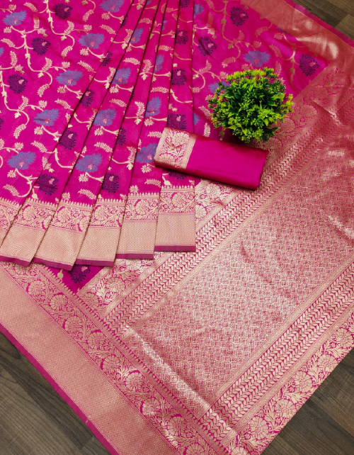 pink soft silk fabric weaving jacqaurd work casual 